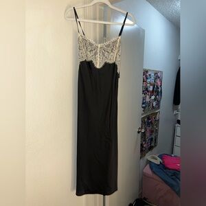 White Fable Black Silk dress with lace